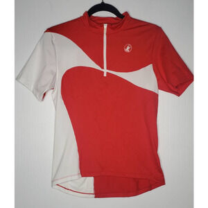 Castelli 1/4 Zip Red White Cycling Jersey Short Sleeve 3 Pocket Large Biking Top